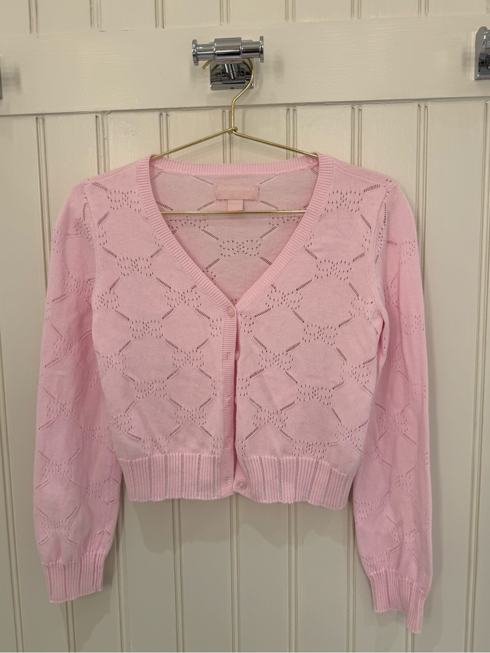 LoveShackFancy x Target Pink Pointelle Cropped Cardigan – Kids- XXL